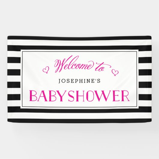 白黒ストライプ明るい赤紫色ママへ |赤ちゃんシャワー 横断幕 (横)