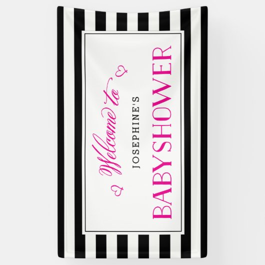 白黒ストライプ明るい赤紫色ママへ |赤ちゃんシャワー 横断幕 (縦)