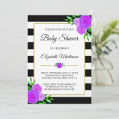 白黒ストライプ水カラーフローラベビーシャワー 招待状 (スタンド正面)