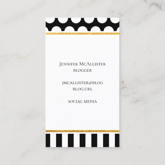 白黒ストライプ水玉模様金ゴールドモノグラム 名刺 (裏面)