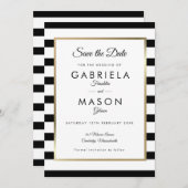 白黒ストライプ結婚の セーブザデート (正面/裏面)