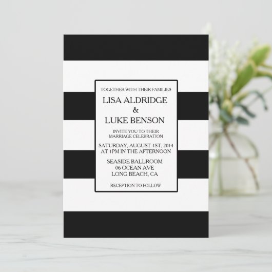 白黒ストライプ結婚式招待状 招待状 (スタンド正面)