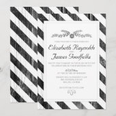 白黒ストライプ結婚式招待状 招待状 (正面/裏面)