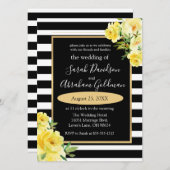 白黒ストライプ花バラ結婚のInv 招待状 (正面/裏面)
