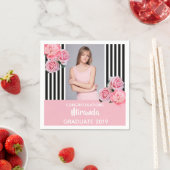 白黒ストライプ花写真卒業2022 スタンダードカクテルナプキン (インサイチュ)