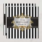 白黒ストライプ誕生日パーティーインクト 招待状 (正面/裏面)
