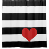 白黒ストライプ赤いハート シャワーカーテン (正面)