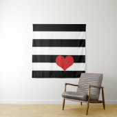 白黒ストライプ赤いハート タペストリー (インサイチュ)