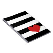 白黒ストライプ赤いハート ノートブック (右側)