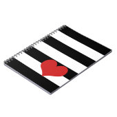 白黒ストライプ赤いハート ノートブック (左側)