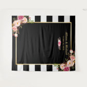 白黒ストライプ赤面フローラ結婚の背景 タペストリー (正面(横))