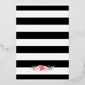 白黒ストライプ赤面フローラ誕生日パーティー 箔招待状 (裏面)