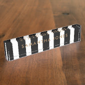 白黒ストライプ金ゴールドクラシックパーソナライズされた デスクネームプレート (側面)