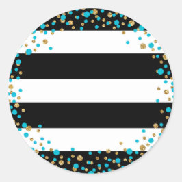 白黒ストライプ金ゴールドグリッターターコイズ散布 ラウンドシール