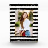 白黒ストライプ金ゴールドドカスタムット フォトブロック (正面)