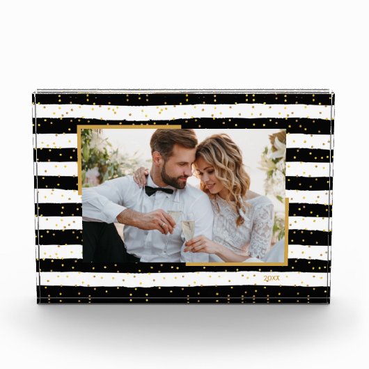 白黒ストライプ金ゴールドドットカスタムフォトブロック フォトブロック (正面)