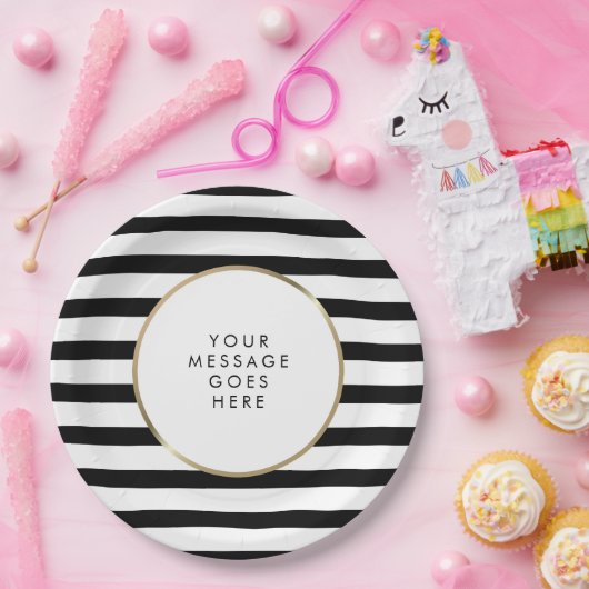 白黒ストライプ金ゴールドパーソナライズされた ペーパープレート (パーティー)