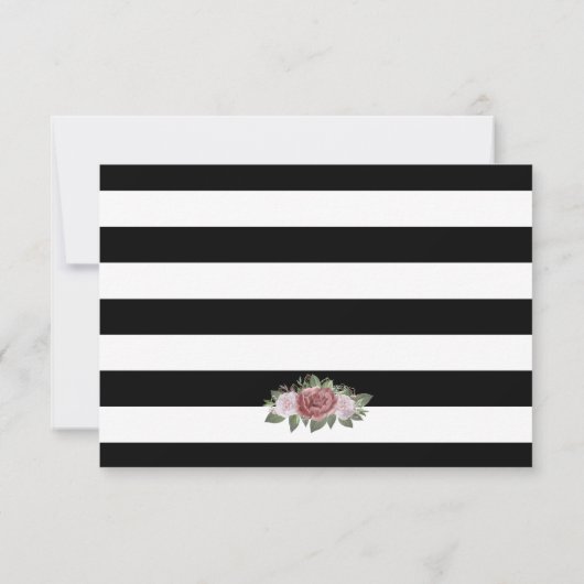 白黒ストライプ金ゴールドピンク赤面フローラ結婚ズ 出欠カード (裏面)