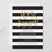 白黒ストライプ金ゴールドフェイク婚約パーティ 招待状 (正面)