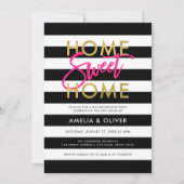 白黒ストライプ金ゴールドフェイク引っ越し祝いパーティーパーティー 招待状 (正面)