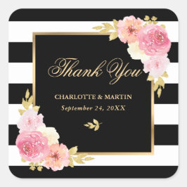 白黒ストライプ金ゴールドフローラ結婚ズサンキュー スクエアシール