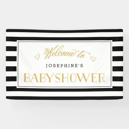 白黒ストライプ金ゴールドママになる |赤ちゃんシャワー 横断幕 (横)