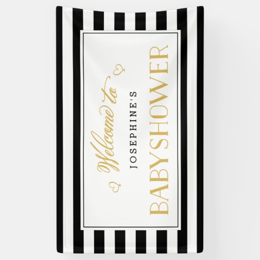 白黒ストライプ金ゴールドママになる |赤ちゃんシャワー 横断幕 (縦)