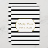 白黒ストライプ金ゴールドリハーサルディナーパーティー 招待状 (正面/裏面)