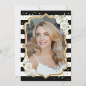 白黒ストライプ金ゴールド写真50誕生日 招待状 (裏面)