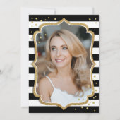 白黒ストライプ金ゴールド写真50誕生日 招待状 (裏面)