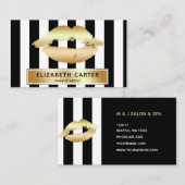 白黒ストライプ金ゴールド口紅メイクアップアーティスト 名刺 (正面/裏面)