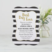 白黒ストライプ金ゴールド最高のデイ 招待状 (スタンド正面)