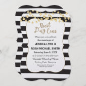 白黒ストライプ金ゴールド最高のデイ 招待状 (正面/裏面)