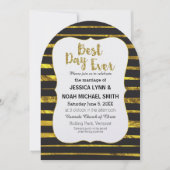 白黒ストライプ金ゴールド最高のデイ 招待状 (正面)