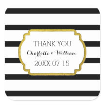 白黒ストライプ金ゴールド結婚式の引き出物ラベル