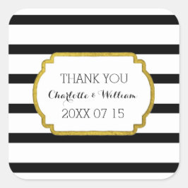 白黒ストライプ金ゴールド結婚式の引き出物ラベル スクエアシール