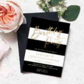 白黒ストライプ金ゴールド誕生日 招待状