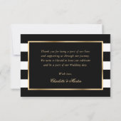 白黒ストライプ金ゴールド赤面ピンクフローラ結婚ズ サンキューカード (裏面)