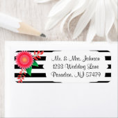 白黒ストライプ金ゴールド |ピンクの花 | ラベル (インサイチュ)