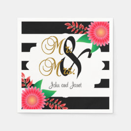 白黒ストライプ金ゴールド | ピンク結婚の スタンダードカクテルナプキン