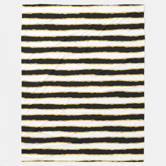 白黒ストライプ金ゴールド フリースブランケット (正面)