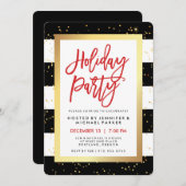 白黒ストライプ金ゴールド | ホリデーパーティー 招待状 (正面/裏面)