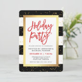 白黒ストライプ金ゴールド | ホリデーパーティー 招待状 (スタンド正面)