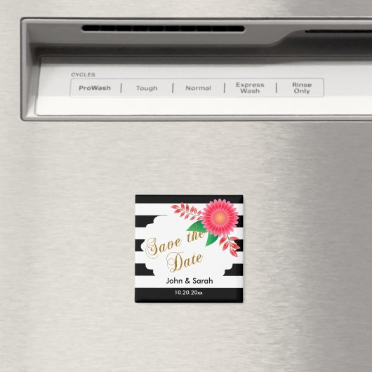 白黒ストライプ金ゴールド | Pink日付を保存 マグネット (インサイチュ (食洗機))