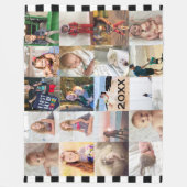 白黒ストライプ20フォトコラージュファミリーフリース フリースブランケット (正面)