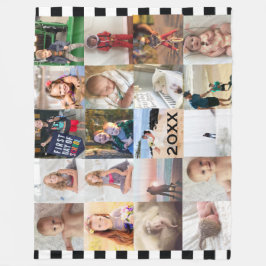 白黒ストライプ20フォトコラージュファミリーフリース フリースブランケット