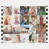 白黒ストライプ20フォトコラージュファミリーフリース フリースブランケット (正面(横))