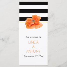白黒ストライプ、コーラルポピー結婚式プログラム プログラム
