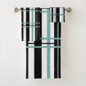 白黒ストライプ、ティール（緑がかった色）バスタオルセット バスタオルセット (インサイチュ)