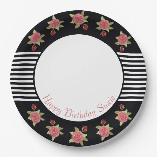 白黒ストライプ ペーパープレート (正面)